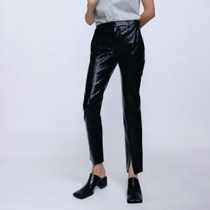 Zara Faux Leather Black Reptile Print Pants Size XXL. NWT